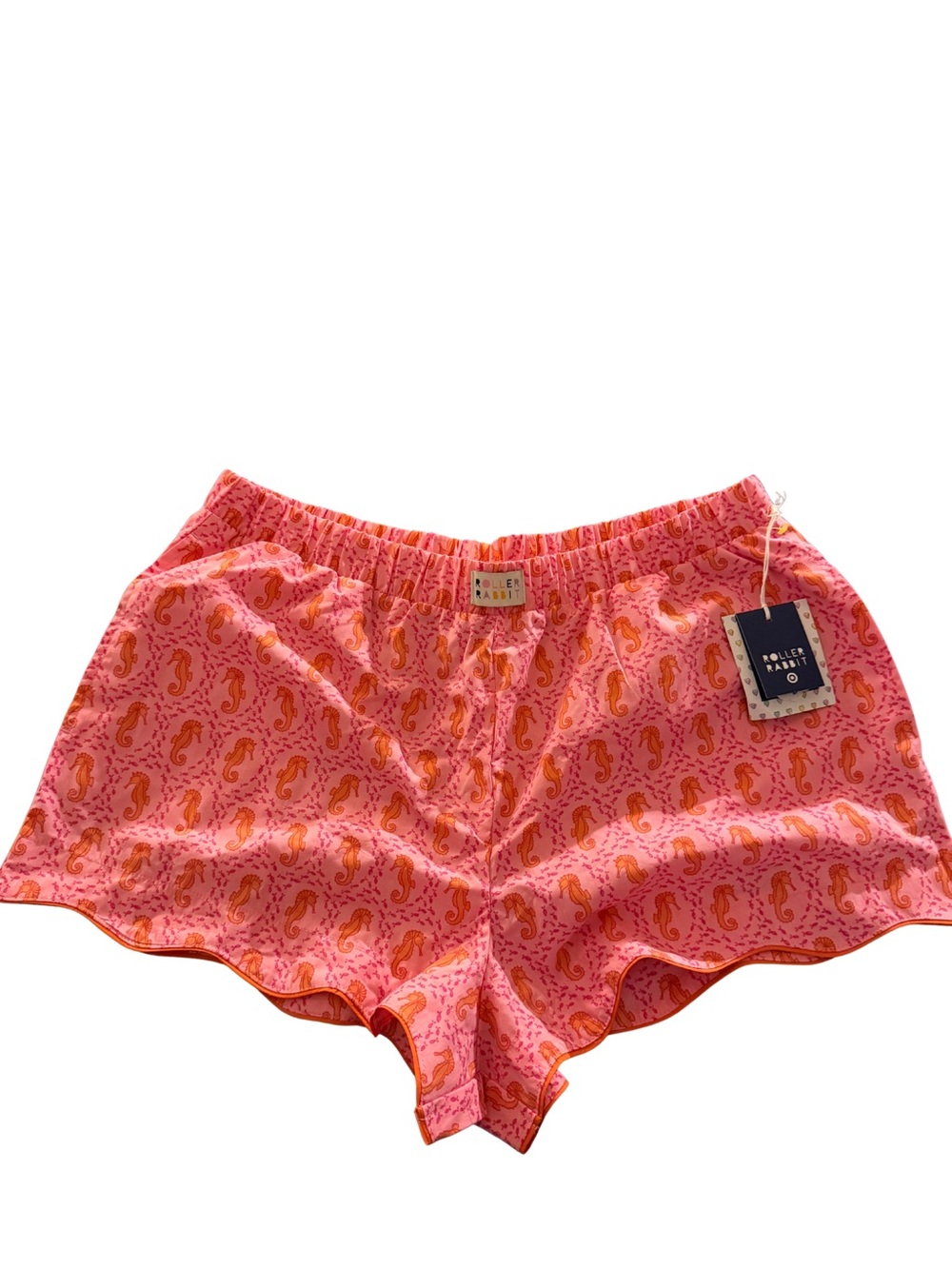 Roller Rabbit Pink and Orange Seahorse Print Scalloped Boxer Shorts L NWT